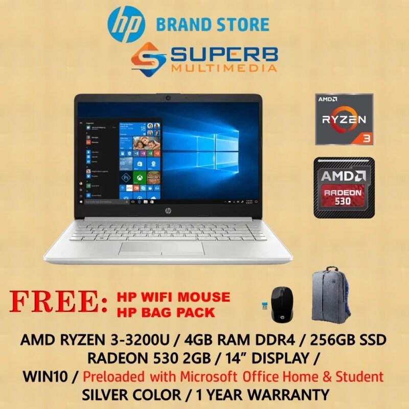 HP 14s-dk0022ax laptop (Ryzen 3-3200U, 4GB RAM, 256GB SSD, 530 2GB, WIN10, OPI, SILVER) Malaysia