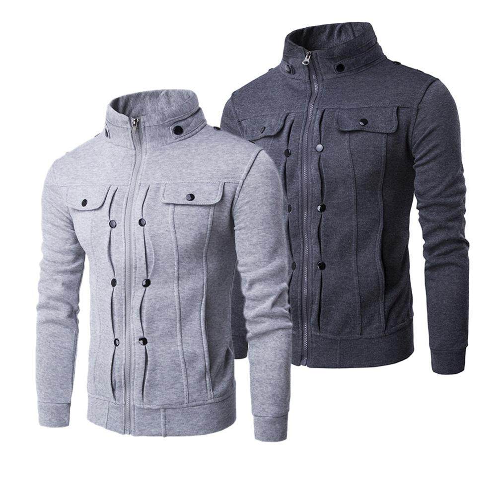 ผู้ชายแฟชั่นแจ็คเก็ตสีทึบเข้ารูปพอดีขาตั้งเสื้อแฟชั่น Mens Stand Collar