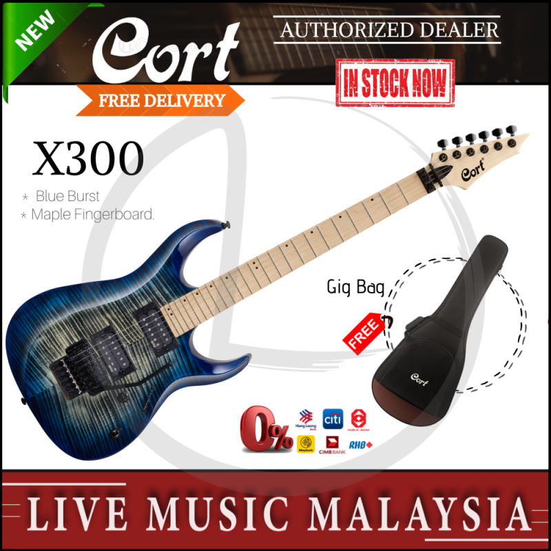 Cort X Series X300 Electric Guitar with Gig Bag - Blue Burst (X-300/X 300) Malaysia
