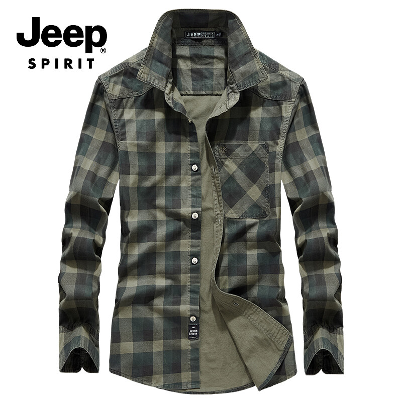 JEEP SPIRIT Men's Plaid Shirt Jacket Casual Workwear Pure Cotton New Business