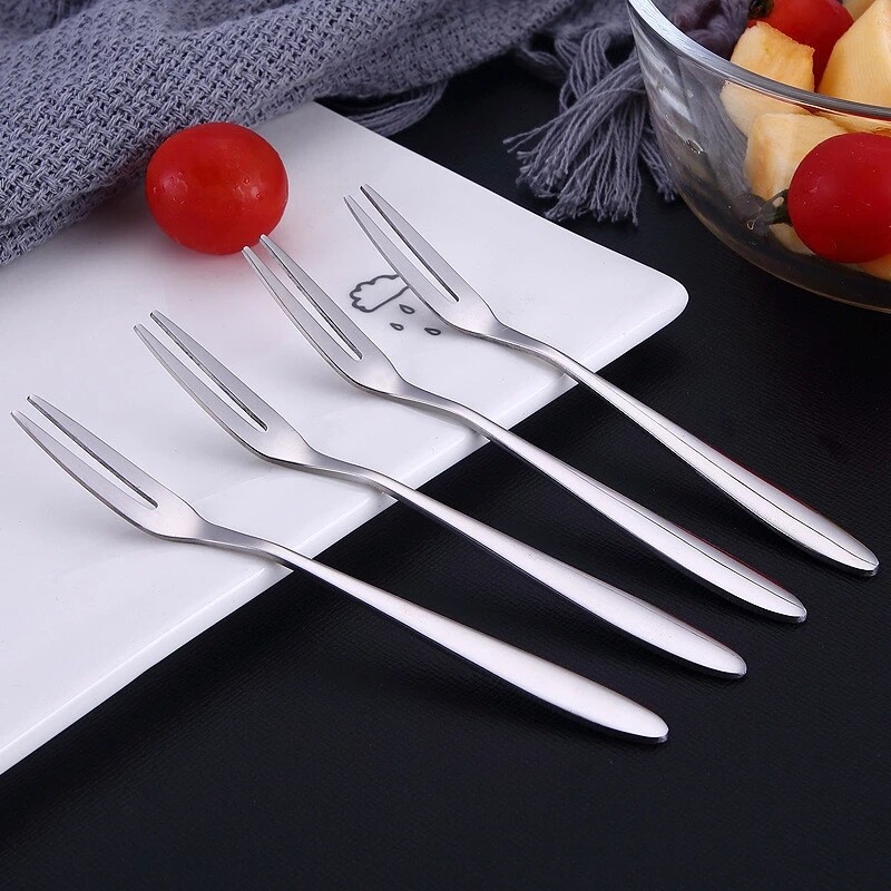 5 Chiếc Nĩa Trái Cây Hai Ngạnh Bằng Thép Không Gỉ, Dĩa Tráng Miệng Bánh Đồ Ăn Nhẹ, Nĩa Trái Cây Bộ Đồ Ăn Phong Cách Phương Tây, Phụ Kiện Nhà Bếp Quán Cà Phê Gia Đình