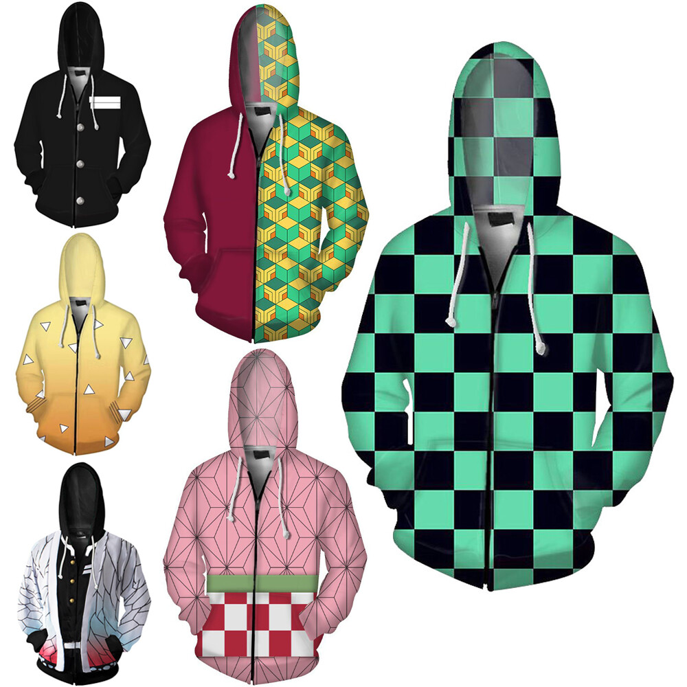 Anime Hoodie Demon Slayer Kimetsu No Yaiba Cosplay Costume Zip Up Jacket Coat Sweater Sweatshirts