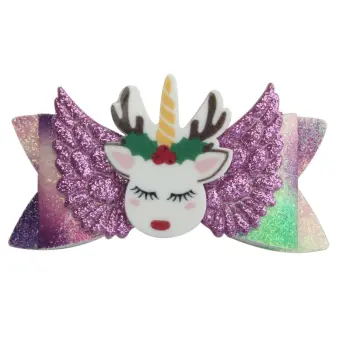 Jsh Glitter Hair Bow For Kids Cute Unicorn Wings Hairpins Girls