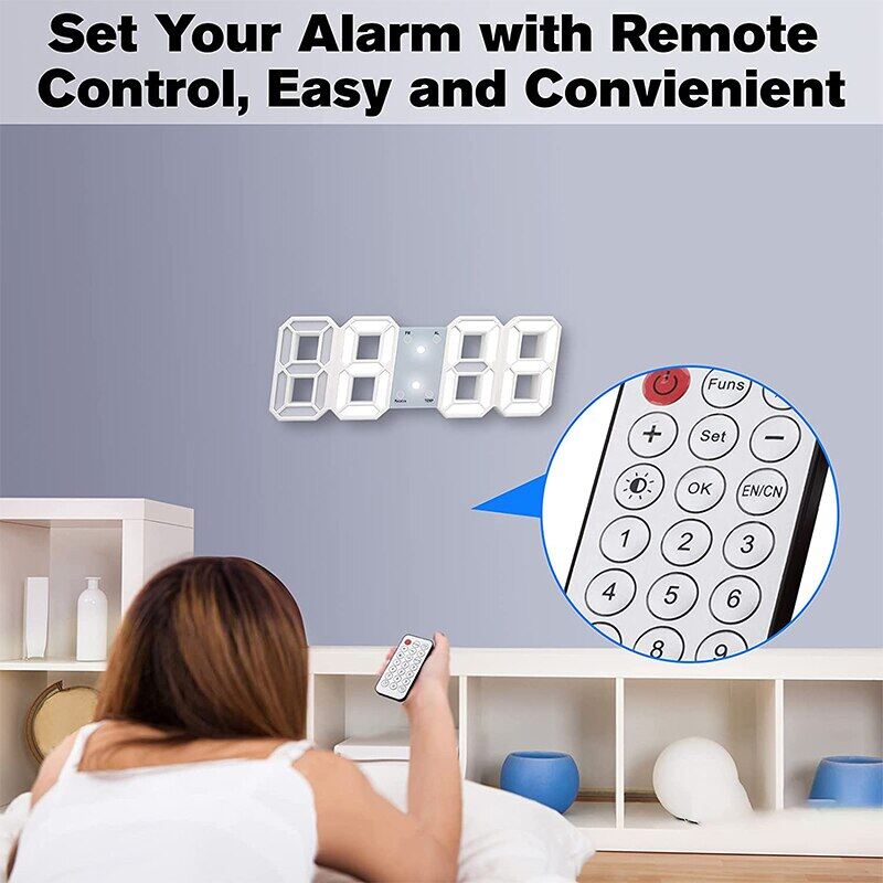 ZZOOI 3D LED Digital Wall Clock Alarm Clock with Remote Control with Time Date Temperature Display Time For Bedroom Living Room Office