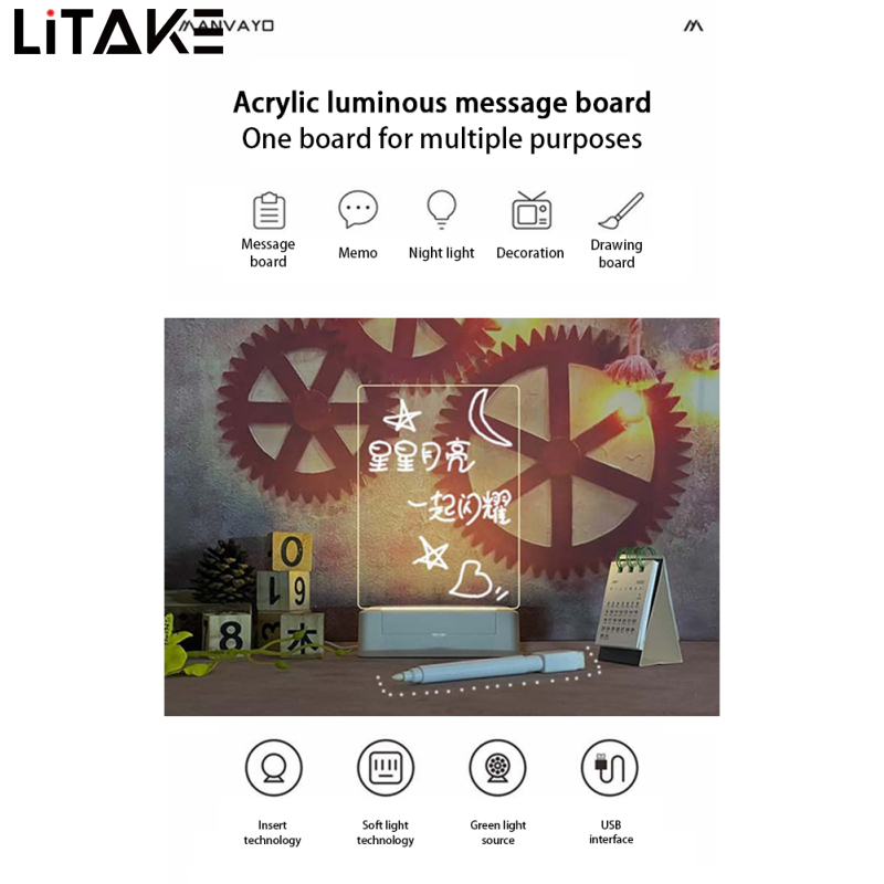 LITAKE Acrylic Note Board 3 Types Transparent Luminous Erasable Usb Message Board With Pen Gifts For Children