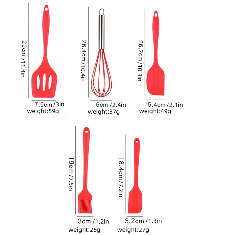 Houseeker 5Pcs Silicone Kitchen Utensils Multifunction Shovel Spatula Eggbeater Scraper Brush Set Non-Stick Cooking Cake Baking Tools
