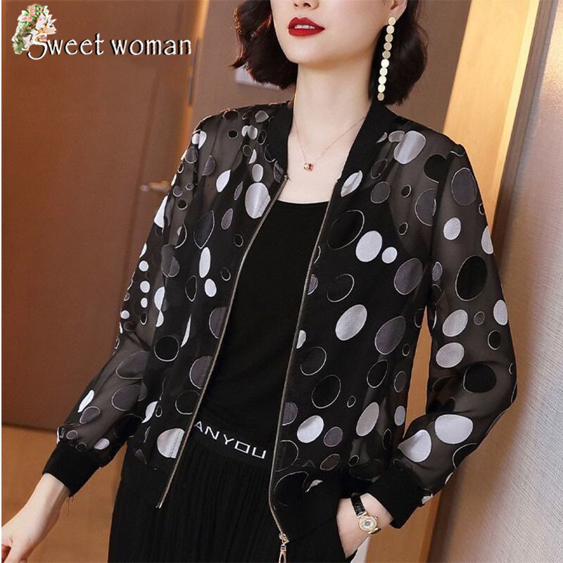 【SW】Long-sleeved sun protection wear baseball jacket women's wave point casual jacket light and loose sun protection clothing