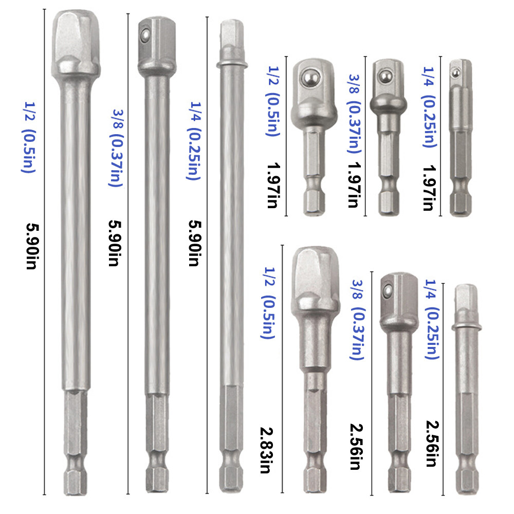 3pc 1/4" 3/8" 1/2" hex power drill bit driver socket bits set adapter wrench sleeve extension bar for electric screwdriver bits