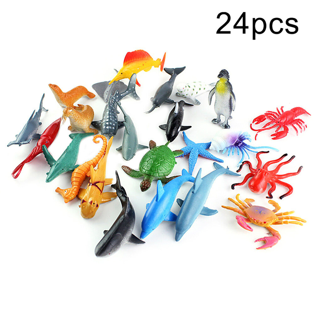 Dece Flor 24Pcs Realistic Mini Sea Life Animal Whale Lobster Figures Educational Kids Toy