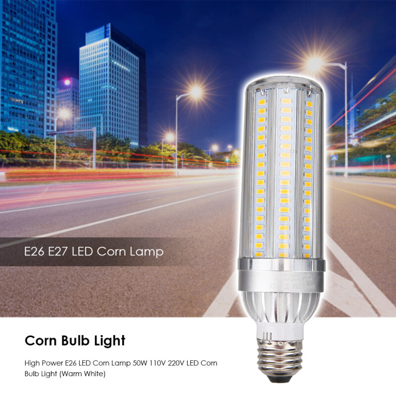 Đèn LED Hình Bắp Ngô E26 E27 Công Suất Cao, Bóng Đèn Ngô 50W 110V 220V Quạt Nhôm Làm Mát Không Nhấp Nháy Đối Với Trang Chủ