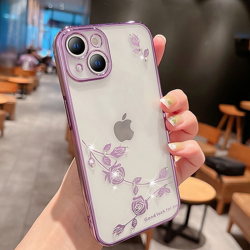 SNOOTORY Crystal Flower Phone Case For iPhone 13 Pro Max 12 Plating Silicone Soft Case Clear Camera Protective Case Cover for iPhone 11 12 Pro