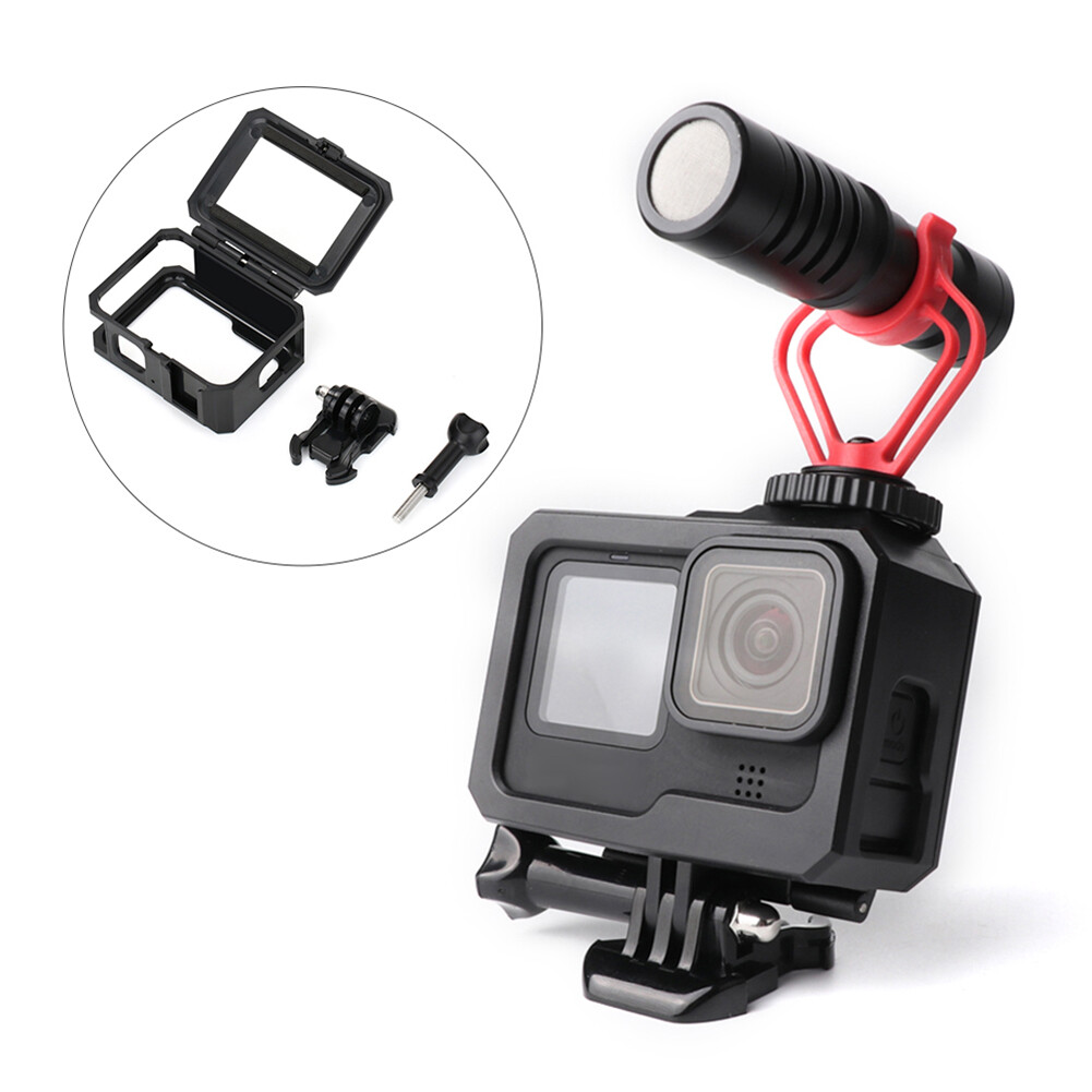 Black Housing Frame Case for GoPro Hero 10 9 Protective Cage Camera Cold Shoe Mount