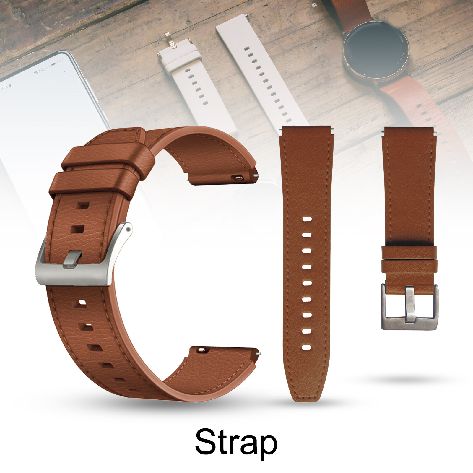 【In stock】 Watch Band Soft Replacement 22mm Faux Leather Watchband Strap Bracelet for Huawei GT/GT2