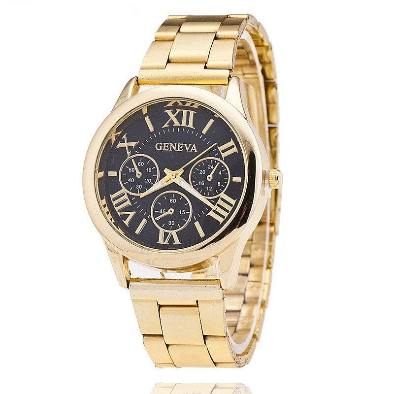 Geneva Quartz Stainless Steel Unisex Wrist Watch Gold Black Malaysia