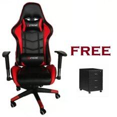 High End Master Elite Complacent Gaming Swivel Chair - Stripe Red Free With 3 Tier Bedside Table Drawer