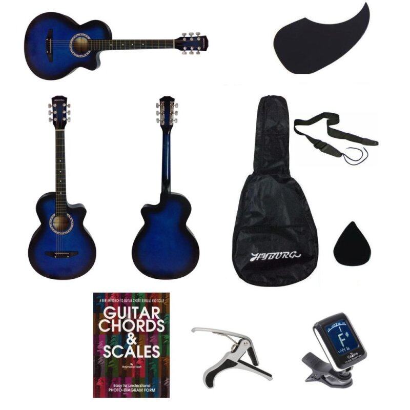 HYBURG Acoustic Guitar 38 Inch(Blue)+Bag+Pick+Pickguard+Strap+Book+Capo+Tuner Malaysia