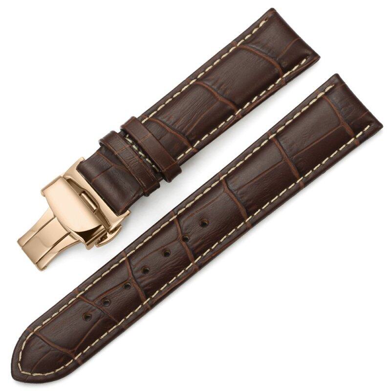 iStrap 12mm Genuine Leather Strap Butterfly Deployment Buckle Watch Band for Rose Gold Cases Brown Malaysia
