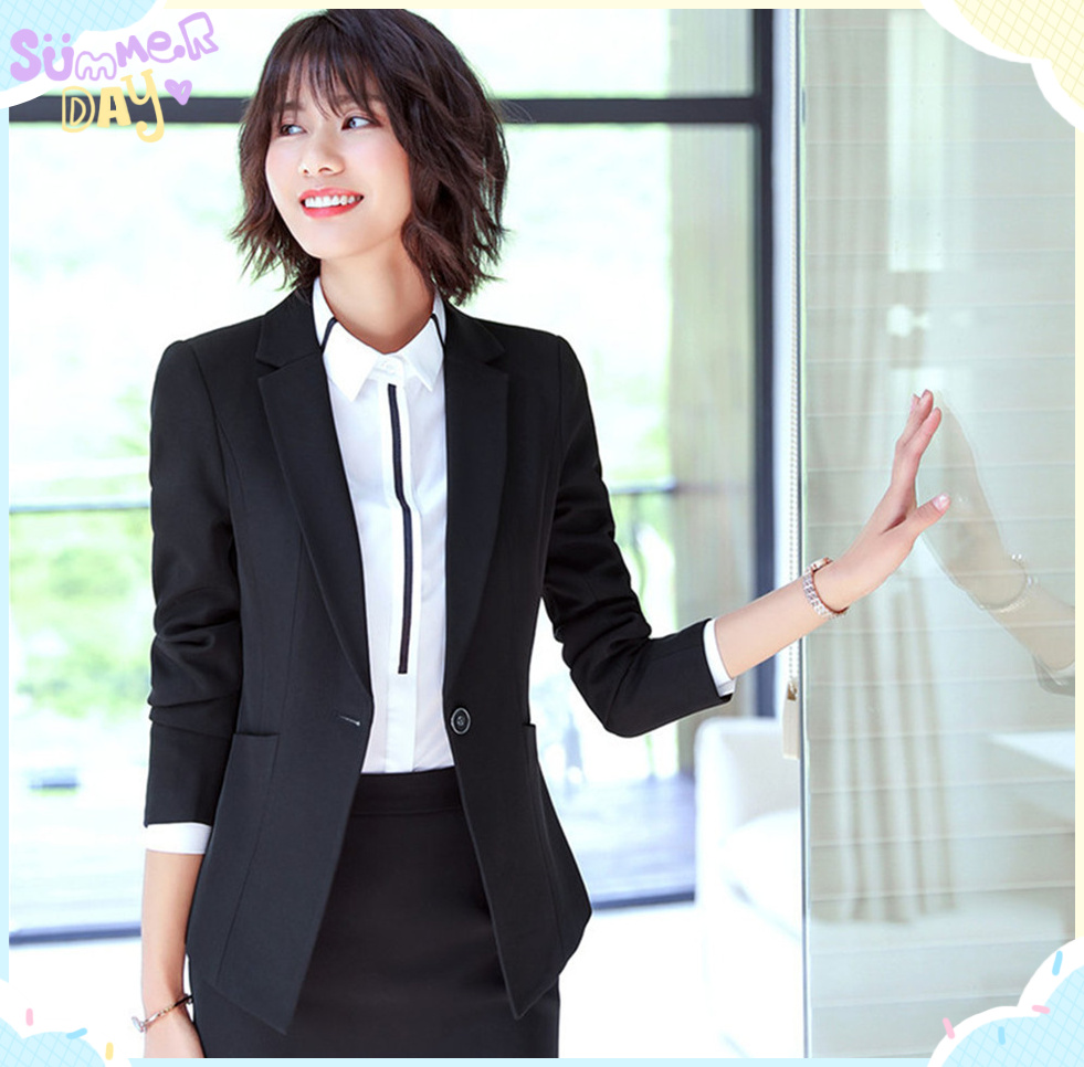 Women Casual One Button Blazer Female 