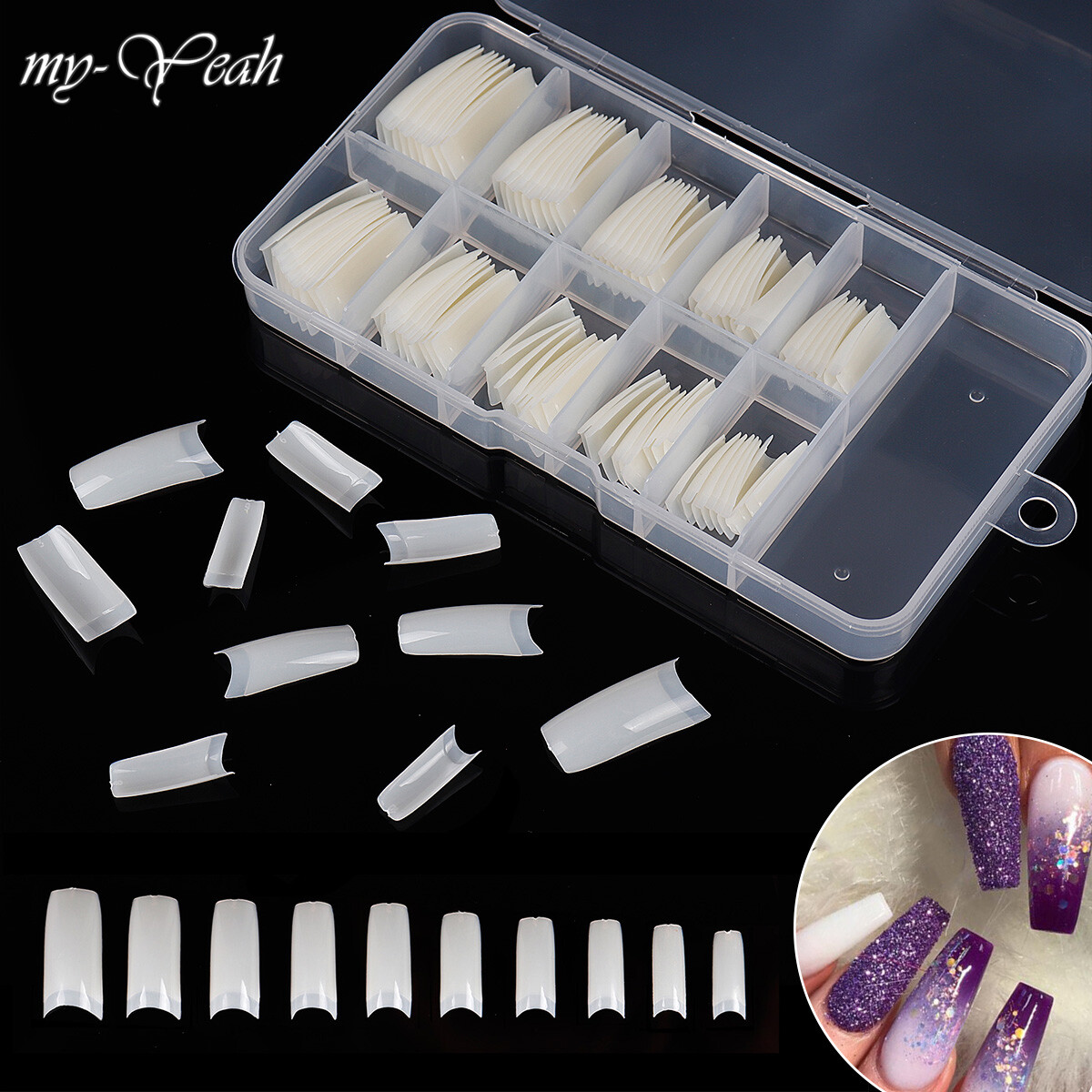 myyeah 100Pcs/set Transparent Natural French Nail Art Half Cover False Nails Ballet Acrylic UV Gel Extension Nail Tips Manicure Tool