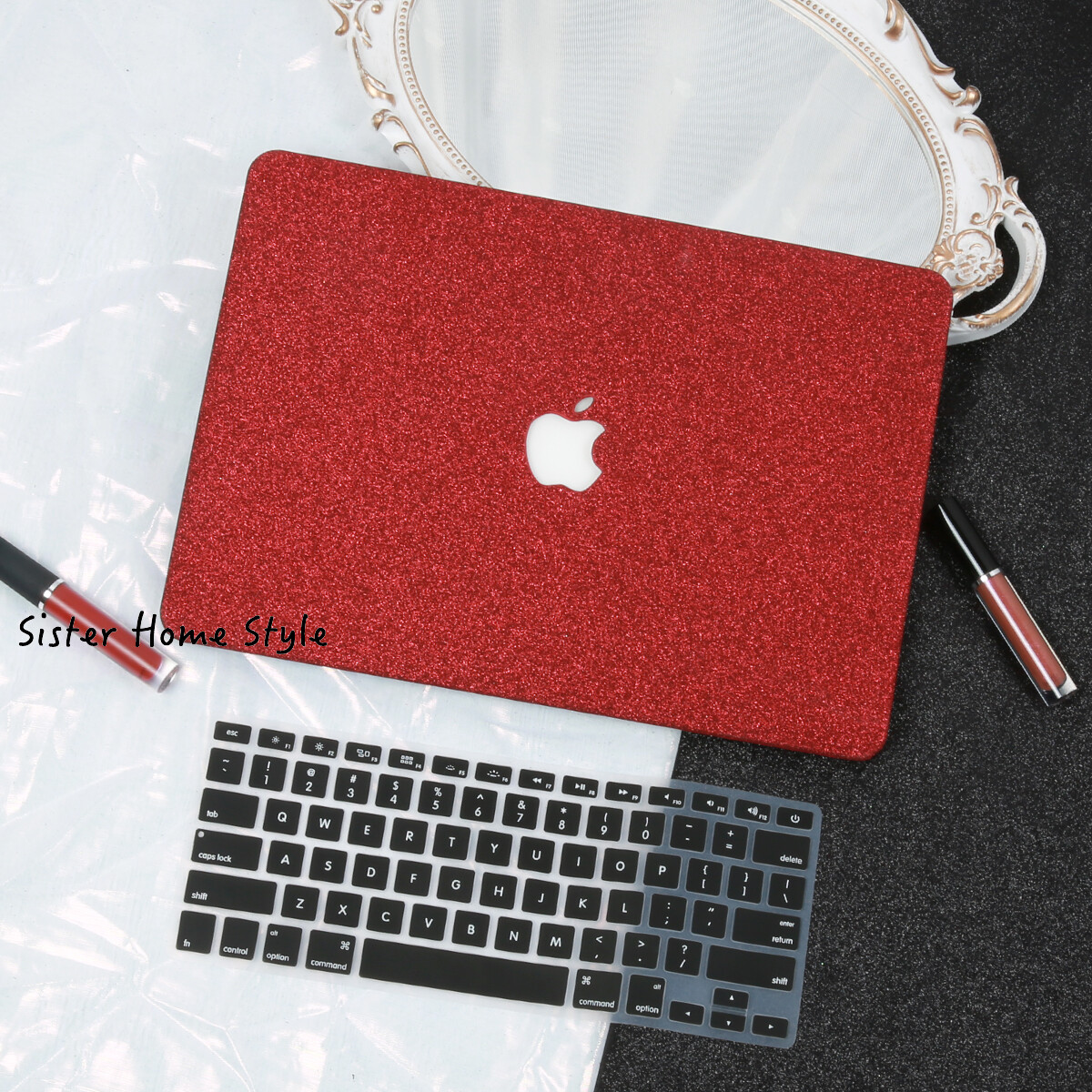 SisterHome Shinning Blingling Hollow Logo Plastic Case For Macbook Air Pro 13 M1 A2237 A2179 A1932 A1466 A2338 A2251 A2251 with Keyboard Cover
