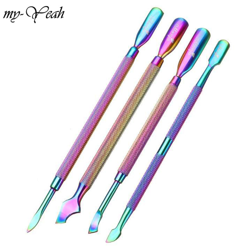 Chameleon Nail Art Stainless Steel Plating Finger Toe Dead Skin Remover Double Sided Cuticle Pusher Manicure Care Tool