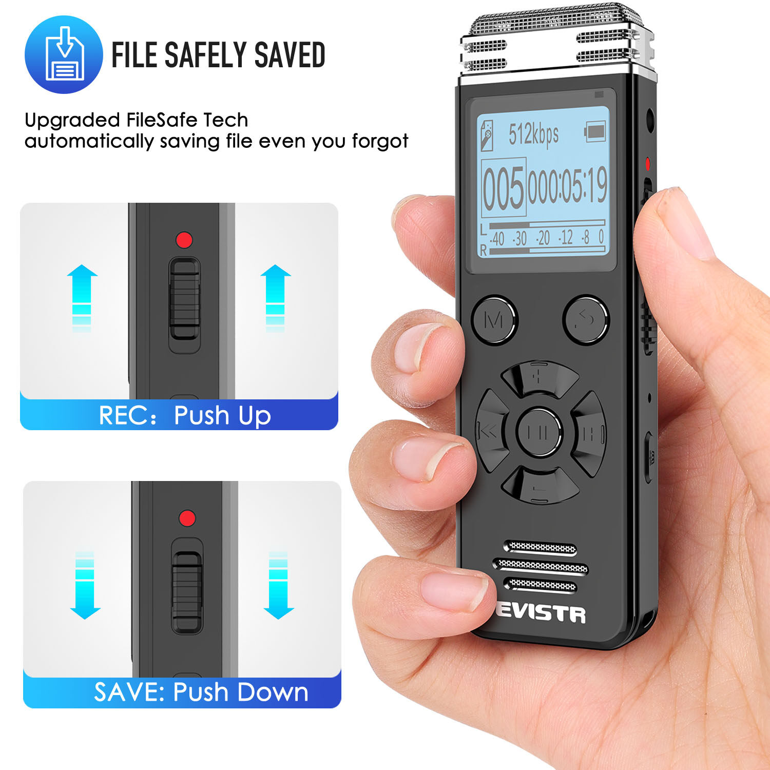 EVISTR Voice Recorder Noise Reduction Audio Recorder Rechargeable Voice