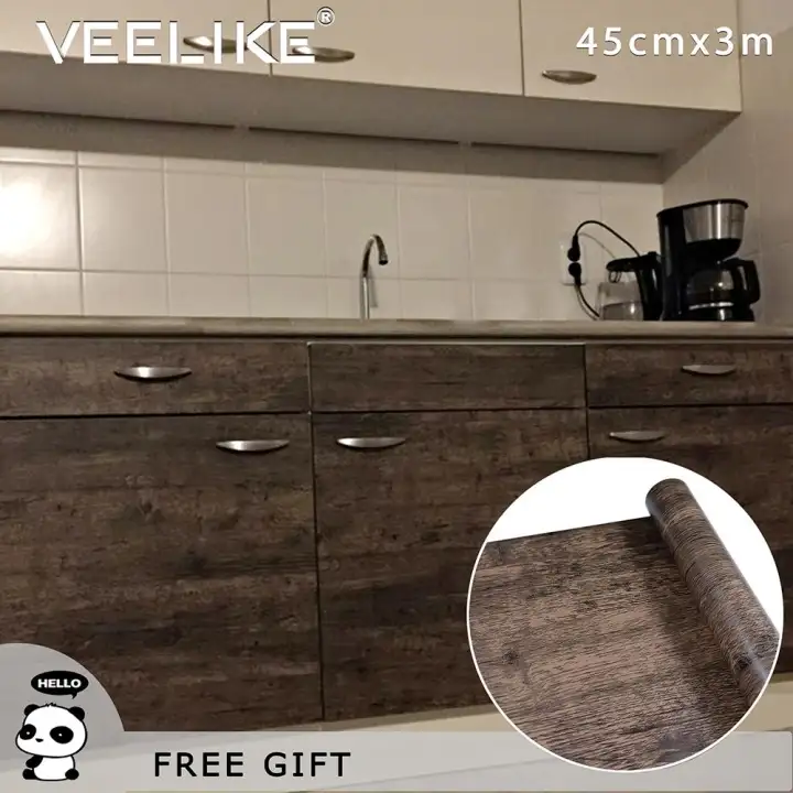 Self Adhesive Vinyl Wall Sticker Wood Kitchen Cabinet Liner Contact Paper For Cabinets Kitchen Wallpaper And Peel Kitchen Wall Stickers Door Sticker 45 300cm Lazada Ph