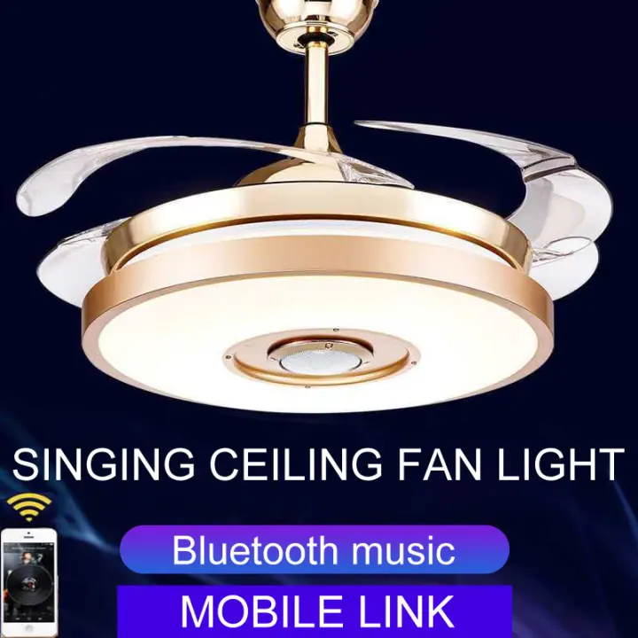 Modern Ceiling Fan With Light Bluetooth Music Speaker Chandelier