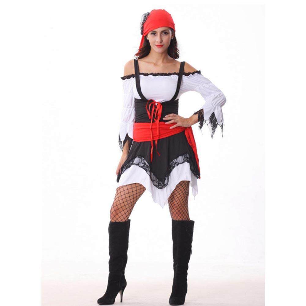 Sexy Lingerie Cosplay Halloween Pirate Costume Set Dress With Scarf
