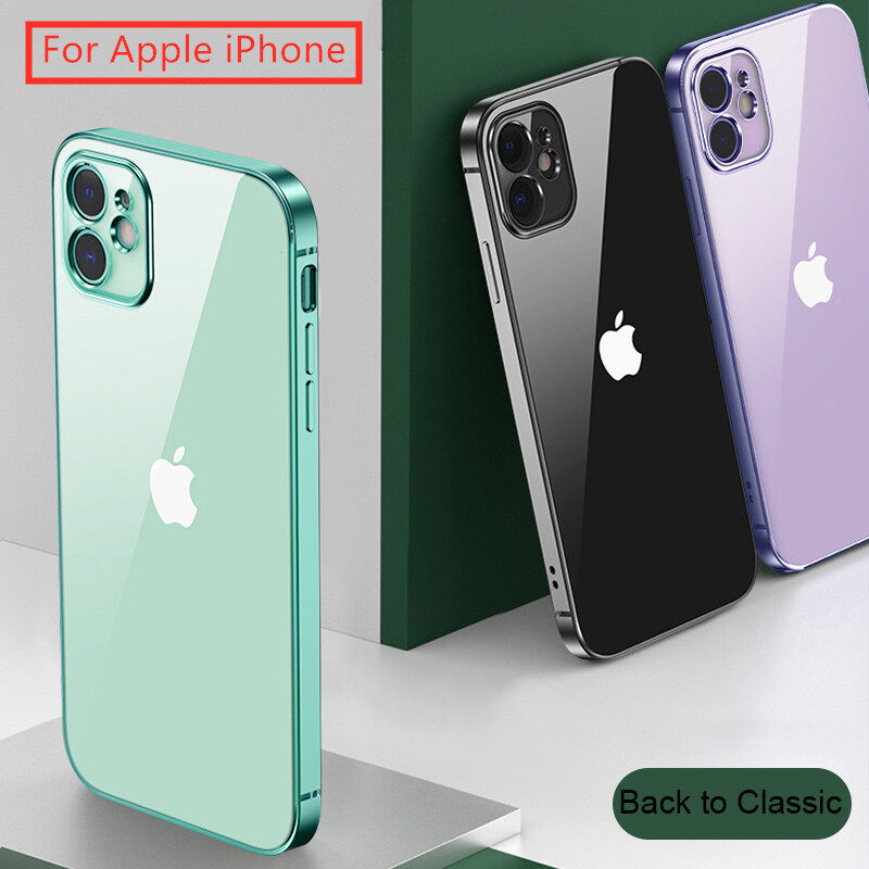 Transparent Right-angle Square Electroplating Mobile Soft Phone Casing for Apple IPhone 12 Mini Pro Max 11 Pro Max To 6s 7 8 Plus Full Lens Protection TPU Cover Case