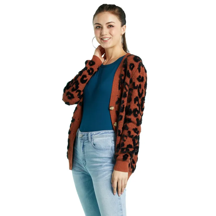 leopard print fluffy cardigan