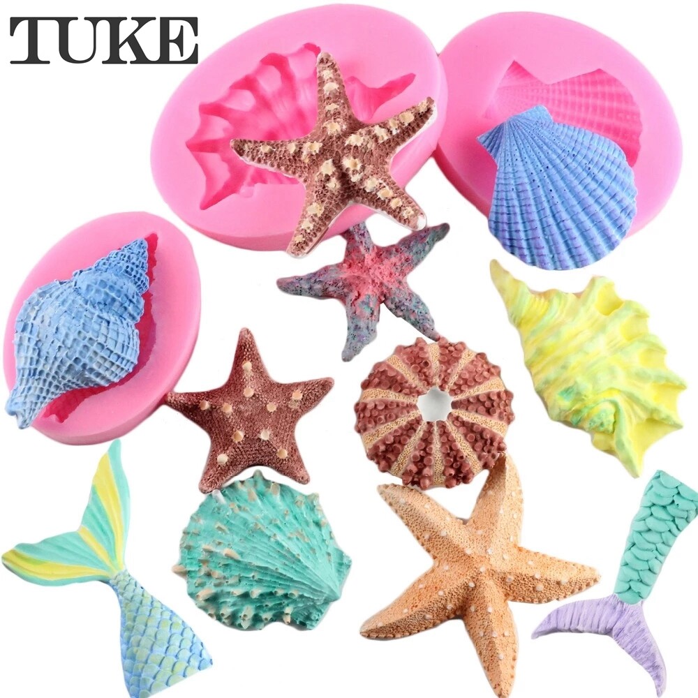 TUKE Sea Conch Starfish Shell Tail Shape Fondant Cake Candy Silicone Molds DIY Cake Decorating Tools Soap Resin Clay Chocolate Moulds