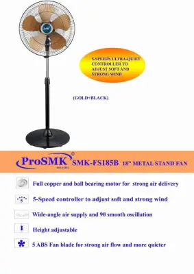 Prosmk SMK-FS185B Gold 18 Metal Stand Fan 5 Blades