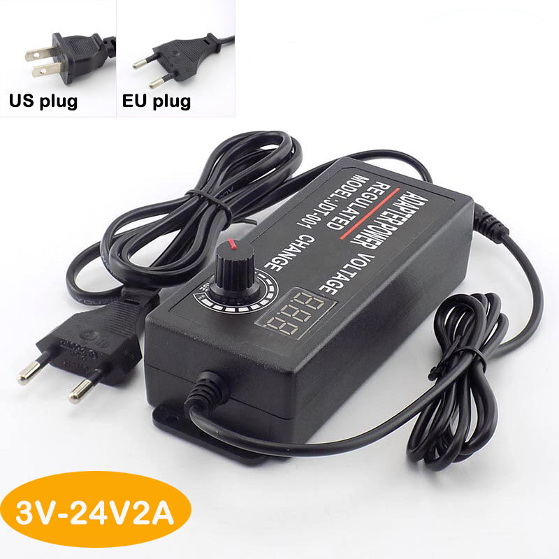 Adjustable Adapter AC 100-220V to DC 3-12V 5A 3-24V 2A 9-24V 3-24V 3A Power Supply Universal ac/dc Adapter with Display Screen