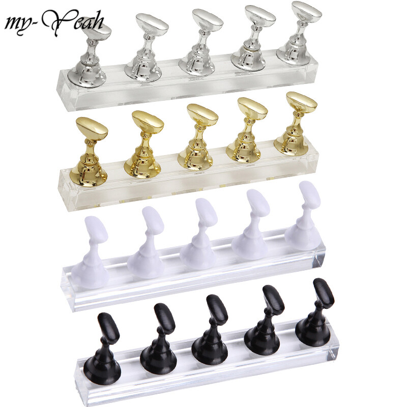 5pcs Nail Art Gel Polish Practice Display Stand Chess Board Magnetic Tips White Black Chess Practice Holder Set
