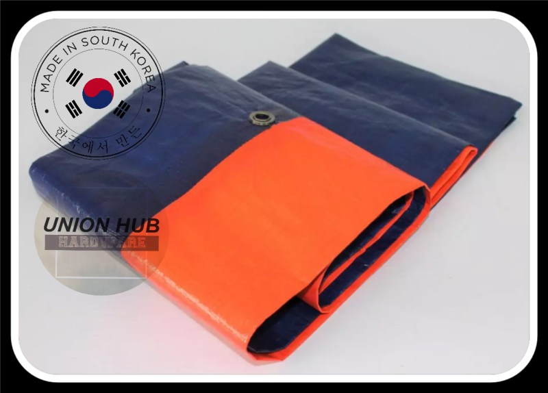 1414 Blue Orange 40 x 40 Canvas (Korea) Ready Made PE Tarpaulin Sheet Outdoor Construction Renovation Floor Cover Hardware Canopy Tent Side Wall Shield Waterproof UV Protection with Grommets Eyelets / Kanvas Biru Oren Kanopi Khemah