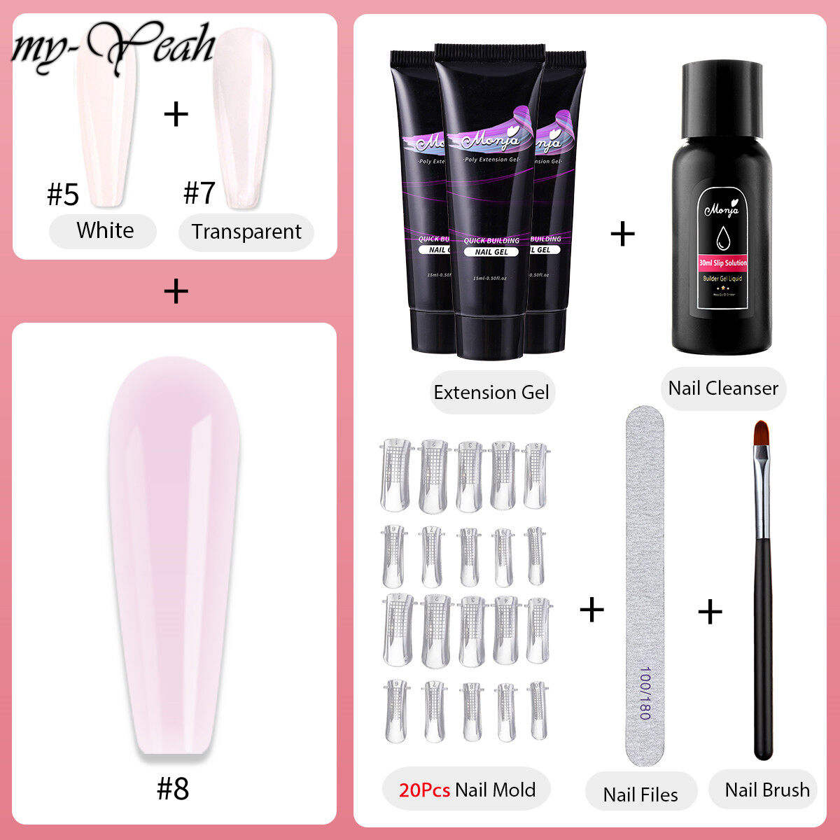 Myyeah 7Pcs/Set Nail Art UV Builder Gel Nail Quick Extension Color Nail Tip French Nail Tip Form DIY Manicure Tool Set