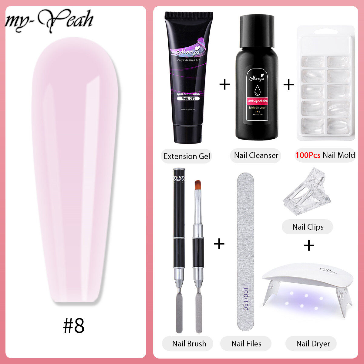 myyeah 7Pcs/Set Nail Art UV Kit Glitter Poly UV Builder Gel Nail Quick Extension Nail Tip  Color Nail Tip French Nail Tip Form DIY Manicure Tool Set