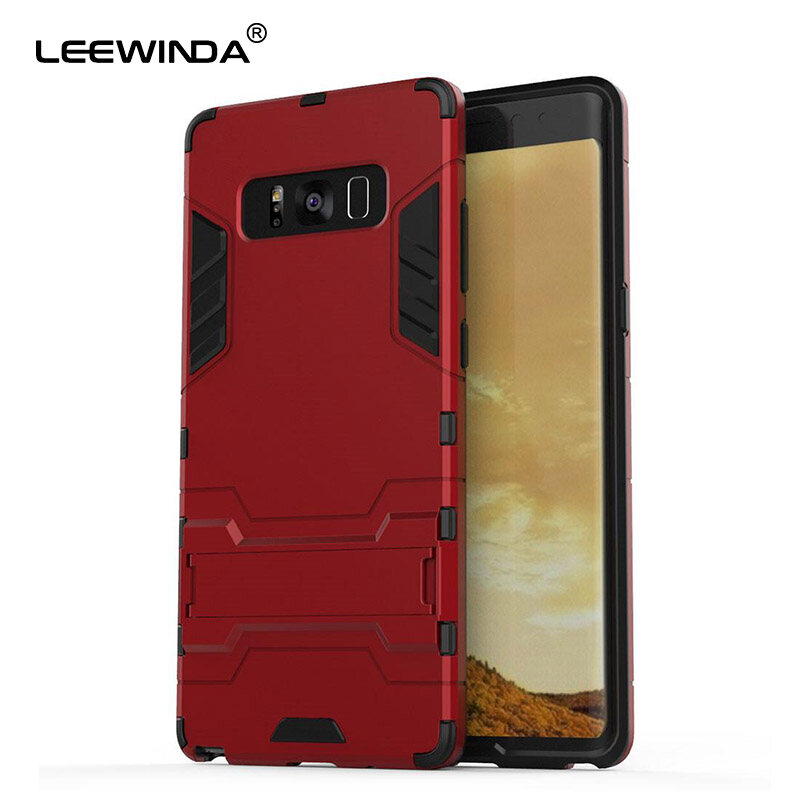 LEEWINDA For Samsung Galaxy Note 8 Case, Luxury Iron Man Stand Cover Hard Armor and Soft Silicone TPU Frame Casing
