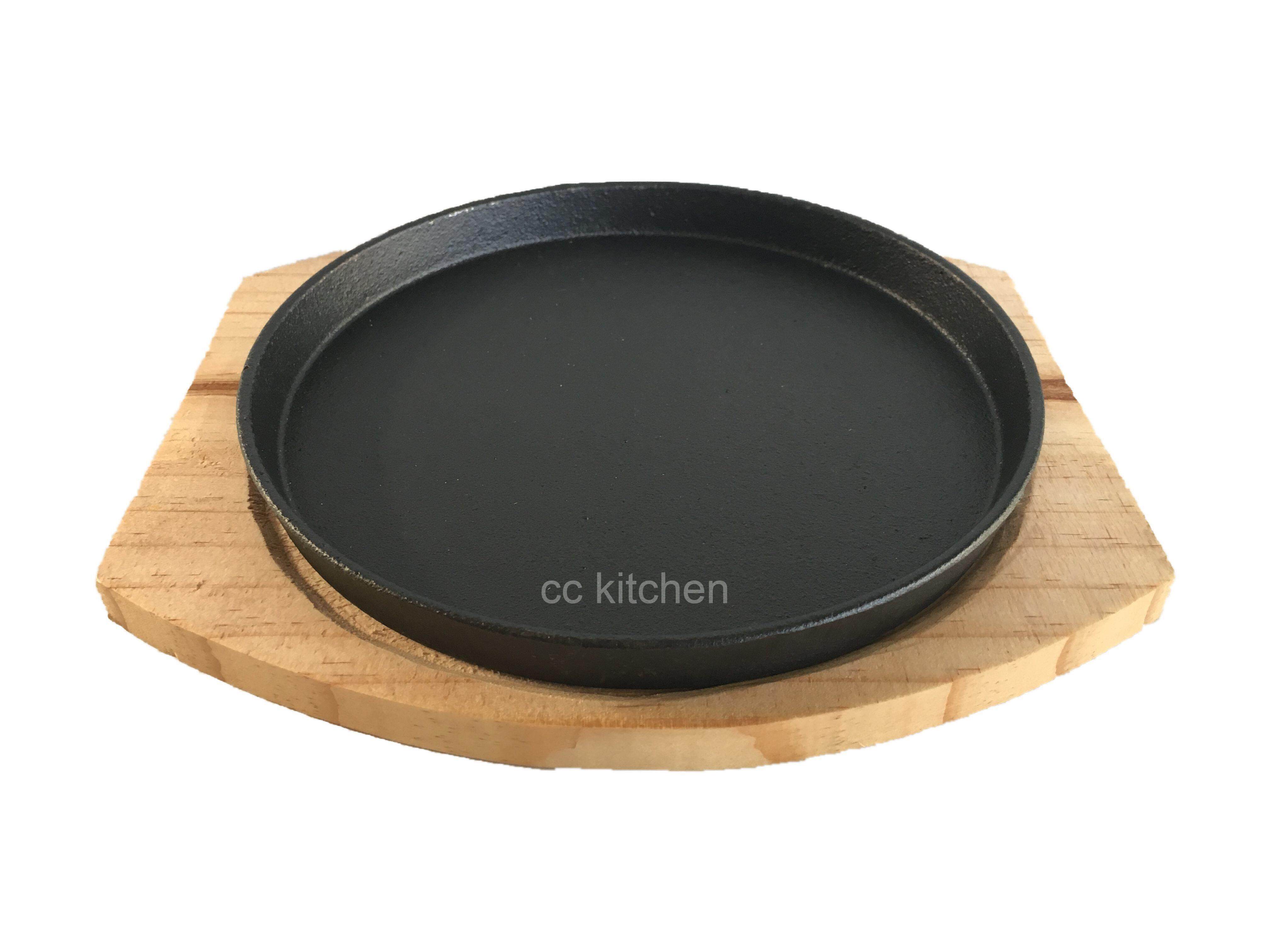 CAST IRON ROUND SIZZLING PLATE WITH BOARD Lazada