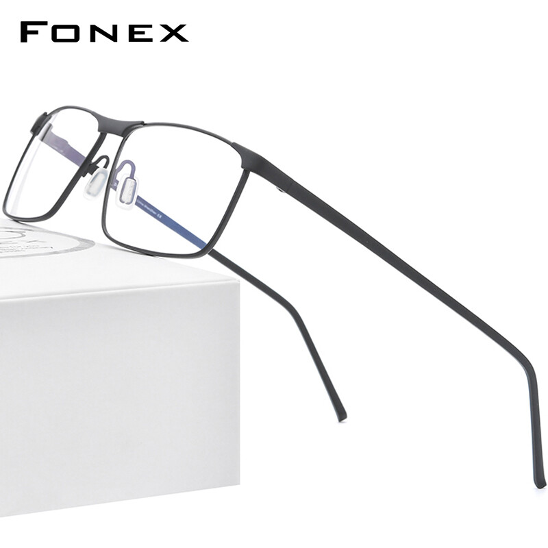 FONEX Pure Titanium Glasses for Men Square Optical Eyeglasses Frame New Ultralight Korean Style Silver Rectangle Stylish Tiktok Teenager Teens Eyewear 8550