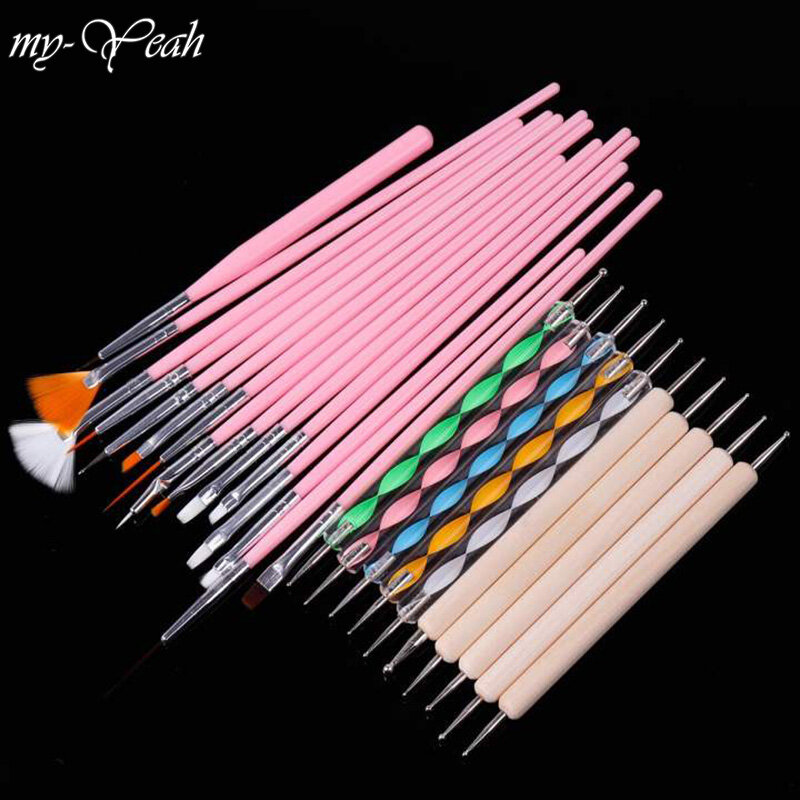 myyeah 25Pcs/Set Nail Art Acrylic UV Gel Extension Builder Painting Pattern DIY Drawing Rhinestone Bead Dotting Picking Brush Kit