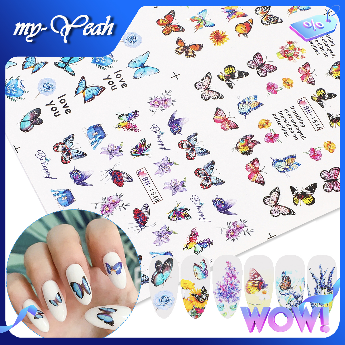 Hình ảnh Đề can hình bướm nhiều màu sắc Myyeah dùng để tự trang trí thiết kế móng tay (vui lòng chọn mẫu phù hợp) - INTL
