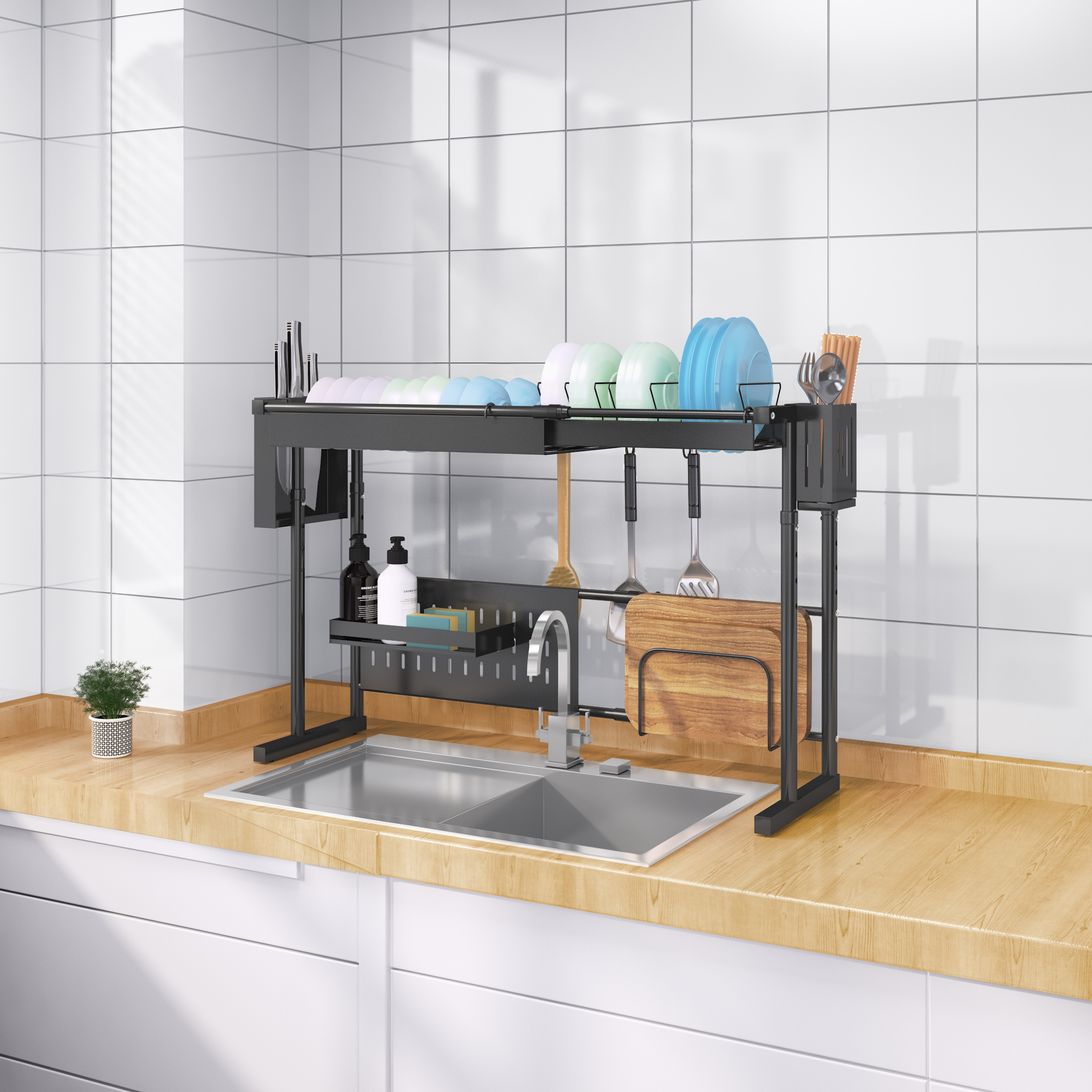 Telescoping Pie Rack 【Th in stock】NANA telescopic Racks เคาน์เตอร์อ่างล้างจานตะกร้าล้างผัก ...