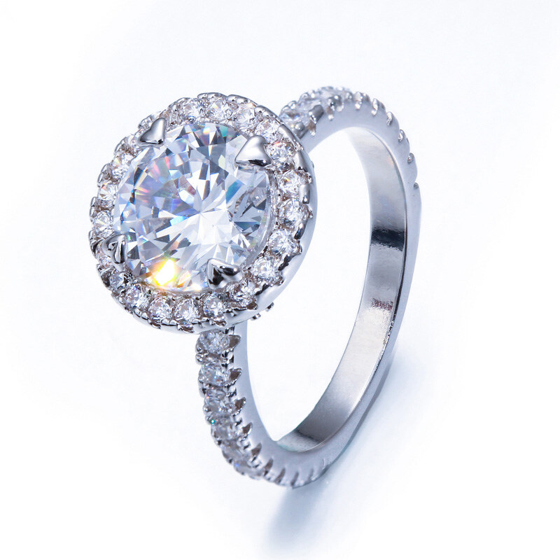 Sequito luxury 18k white rose gold filled wedding band micro cz pave classic 3ct round zirconia diamond big engagement ring for women sr004