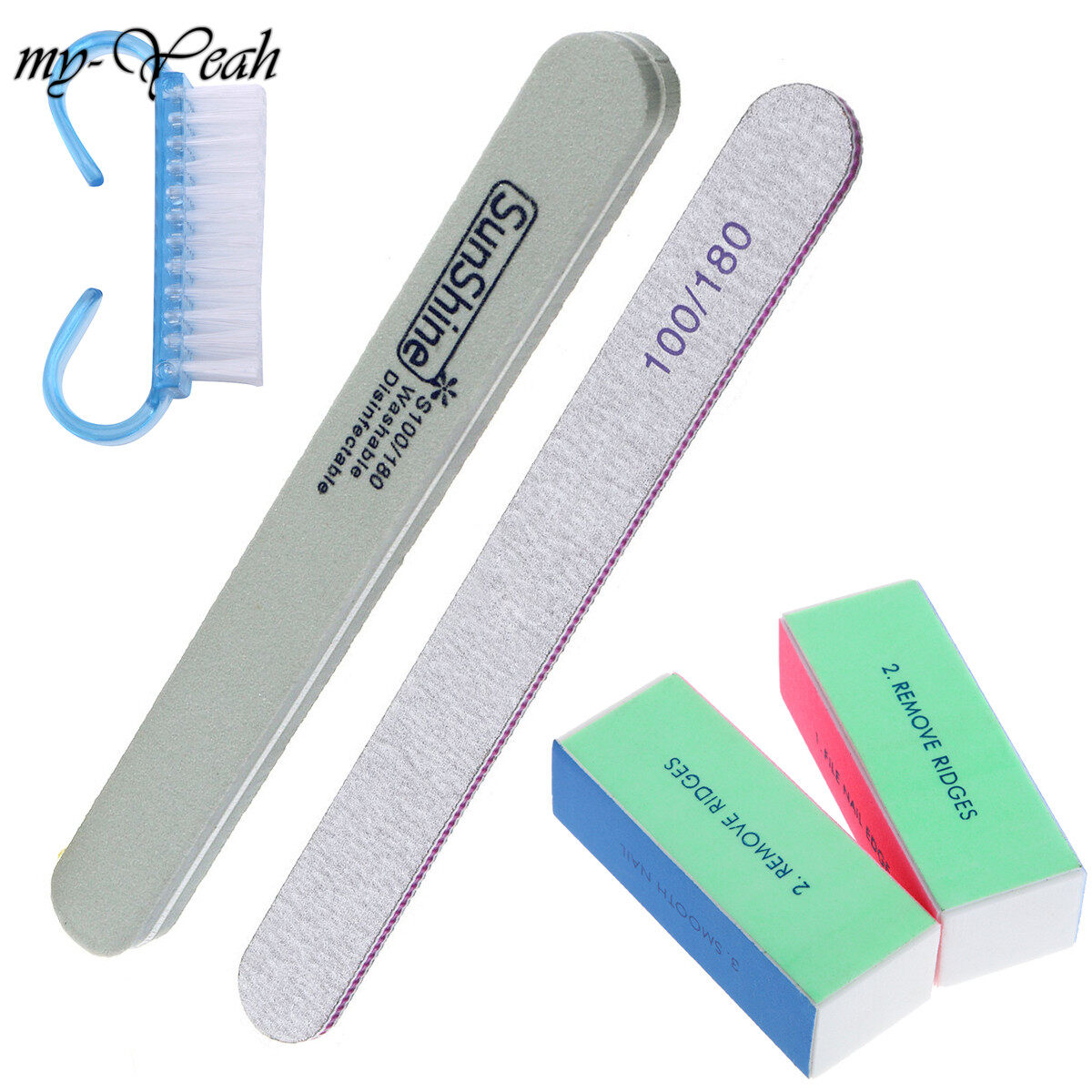 Myyeah 5pcs/Set Nail Art Files Dust Brush Cleaning Buffer Sponge Block Buffing Grit Sand UV Gel Polish Acrylic Manicure Pedicure Tools