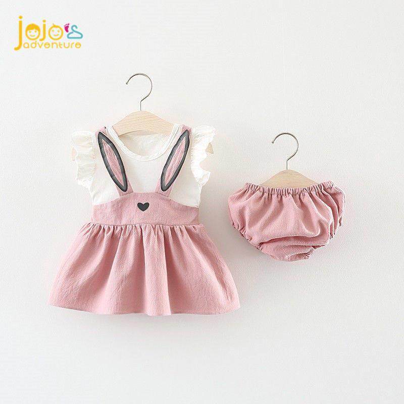 【JOJO'S ADVENTURE】Baby Girl Clothes Infant Casual 2Pcs Summer Cartoon Design Dress with Briefs PP Pants Suit Sets