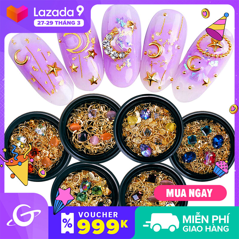 Bộ trang trí Myyeah gồm đinh tán/ kim cương giả/ mảnh kim loại dạng rỗng nhiều kiểu họa tiết dùng để trang trí móng nghệ thuật, có 6 kiểu để lựa chọn (trọng lượng 14g) - INTL