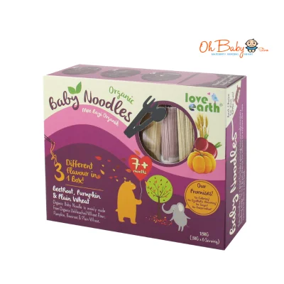 Love Earth Organic Baby Noodles 200g - Beetroot, Pumpkin, Plain Wheat - Oh Baby Store
