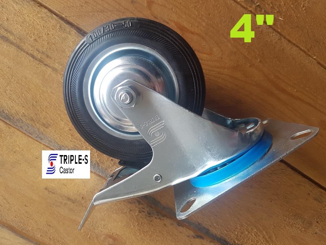 Triple-S 4 Inch / 100mm Industrial Rubber Wheel/ Brake / Swivel / Rigid ...